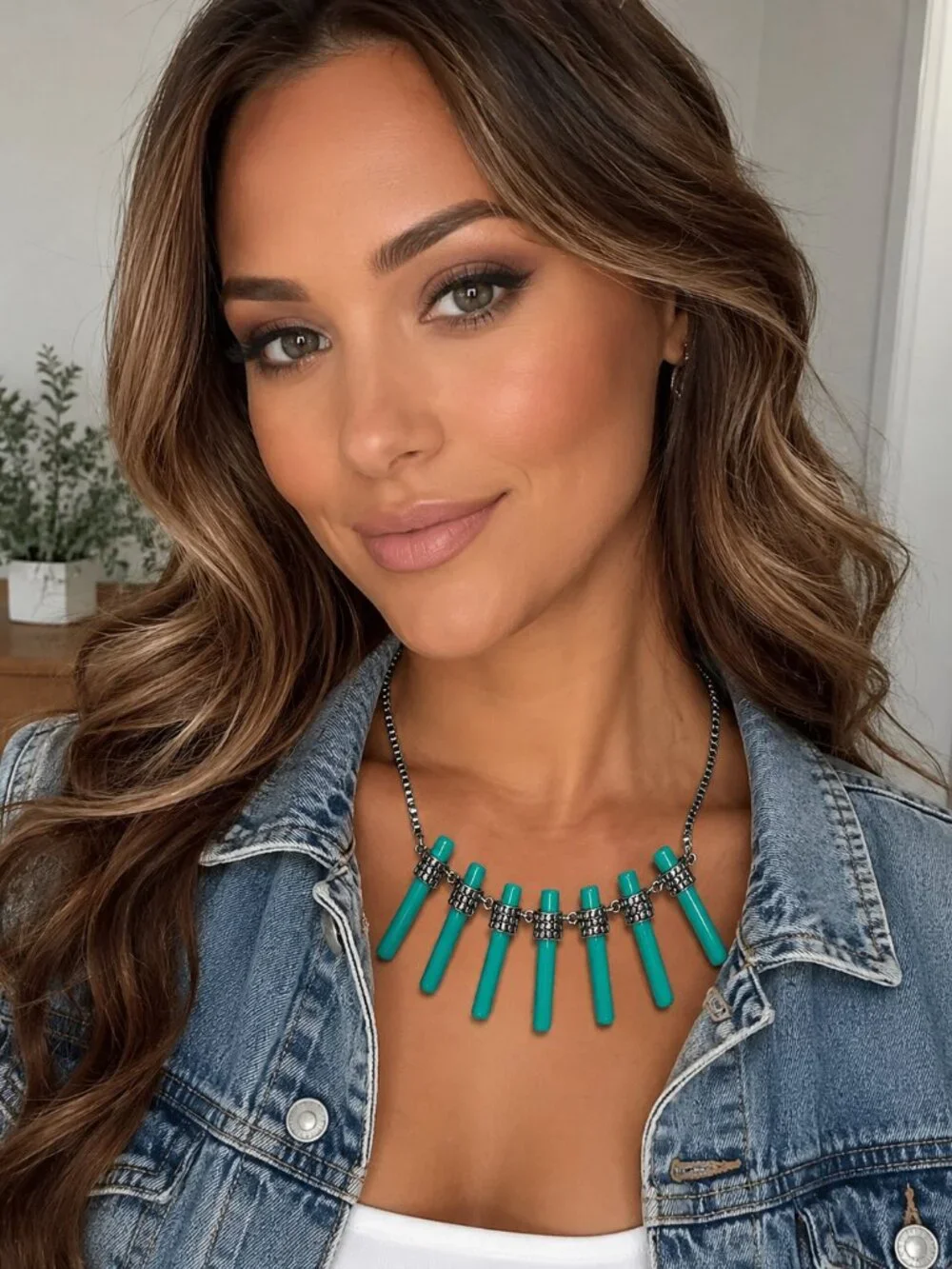 NWT‎ 7 Charming Sisters “Nothing Compares” Teal Statement Necklace 16”